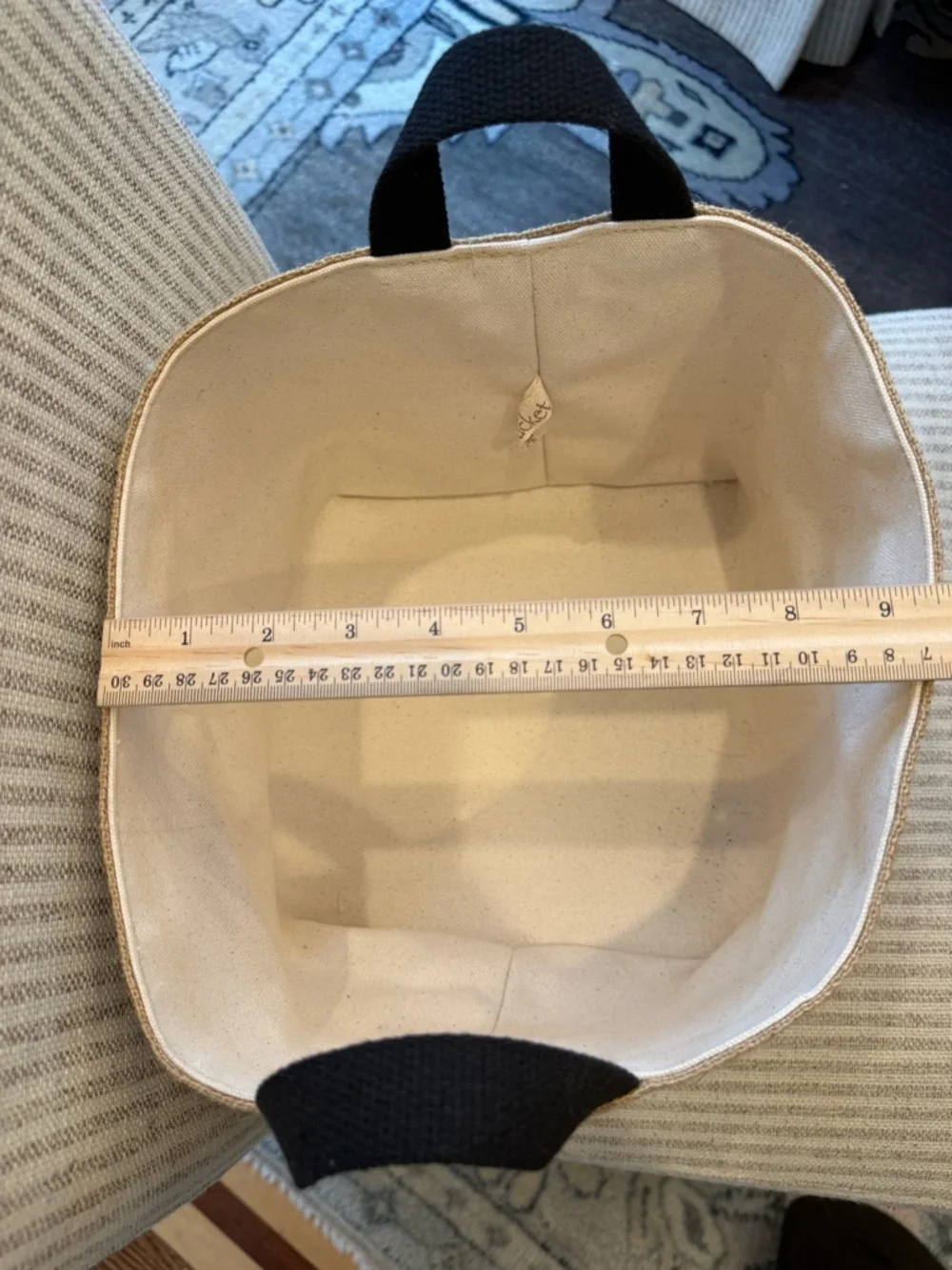 Canvas Mail Storage Basket with Handles - Natural and Black - Picture 10 of 10